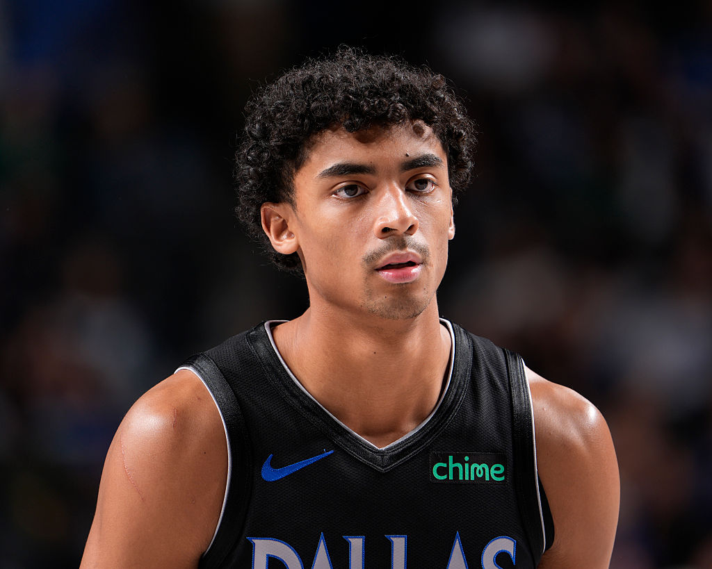 DALLAS, TX - NOVEMBER 16: Max Christie #00 of the Dallas Mavericks looks on during the game during the game against the Portland Trail Blazers on November 16, 2025 at American Airlines Center in Dallas, Texas. NOTE TO USER: User expressly acknowledges and agrees that, by downloading and or using this photograph, User is consenting to the terms and conditions of the Getty Images License Agreement. Mandatory Copyright Notice: Copyright 2025 NBAE (Photo by Glenn James/NBAE via Getty Images)