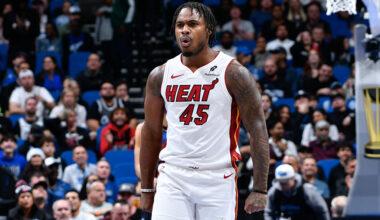 ORLANDO, FL - DECEMBER 9: Davion Mitchell #45 of the Miami Heat celebrates during the game against the Orlando Magic during the Emirates NBA Cup Quarterfinals on December 9, 2025 at Kia Center in Orlando, Florida. NOTE TO USER: User expressly acknowledges and agrees that, by downloading and or using this photograph, User is consenting to the terms and conditions of the Getty Images License Agreement. Mandatory Copyright Notice: Copyright 2025 NBAE (Photo by Fernando Medina/NBAE via Getty Images)