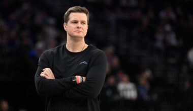 Head coach Will Hardy of the Utah Jazz looks on...