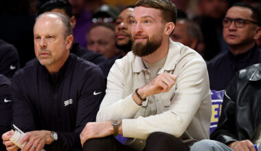 LOS ANGELES, CALIFORNIA - DECEMBER 28: Domantas Sabonis #11 of the Sacramento Kings looks on against the Los Angeles Lakers at Crypto.com Arena on December 28, 2025 in Los Angeles, California. NOTE TO USER: User expressly acknowledges and agrees that, by downloading and or using this photograph, user is consenting to the terms and conditions of the Getty Images License Agreement. (Photo by Luke Hales/Getty Images)