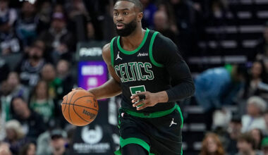 SACRAMENTO, CALIFORNIA - JANUARY 01: Jaylen Brown #7 of the Boston Celtics dribbles the ball up court against the Sacramento Kings in the second half of an NBA basketball game at Golden 1 Center on January 01, 2026 in Sacramento, California. NOTE TO USER: User expressly acknowledges and agrees that, by downloading and or using this photograph, User is consenting to the terms and conditions of the Getty Images License Agreement. (Photo by Thearon W. Henderson/Getty Images)