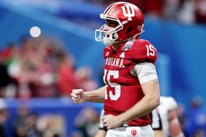 ATLANTA, GEORGIA - JANUARY 09: Fernando Mendoza #15 of the Indiana Hoosiers celebrates a touchdown pass against the Oregon Ducks during the first quarter in the 2025 College Football Playoff Semifinal at the Chick-fil-A Peach Bowl at Mercedes-Benz Stadium on January 09, 2026 in Atlanta, Georgia. (Photo by Kevin C. Cox/Getty Images)