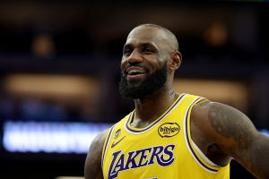 SACRAMENTO, CALIFORNIA - JANUARY 12: LeBron James #23 of the Los Angeles Lakers reacts during their game against the Sacramento Kings at Golden 1 Center on January 12, 2026 in Sacramento, California. James is wearing a patch to celebrate his record-setting 23rd NBA season. NOTE TO USER: User expressly acknowledges and agrees that, by downloading and/or using this photograph, user is consenting to the terms and conditions of the Getty Images License Agreement. (Photo by Ezra Shaw/Getty Images)