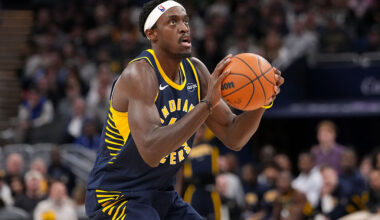INDIANAPOLIS, INDIANA - JANUARY 12: Pascal Siakam #43 of the Indiana Pacers attempts a shot in the third quarter against the Boston Celtics at Gainbridge Fieldhouse on January 12, 2026 in Indianapolis, Indiana.