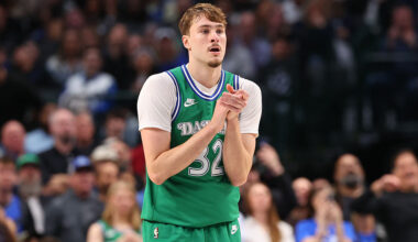 DALLAS, TEXAS - JANUARY 12: Cooper Flagg #32 of the Dallas Mavericks reacts during the second half against the Brooklyn Nets at American Airlines Center on January 12, 2026 in Dallas, Texas. NOTE TO USER: User expressly acknowledges and agrees that, by downloading and or using this photograph, user is consenting to the terms and conditions of the Getty Images License Agreement. (Photo by Sam Hodde/Getty Images)