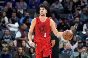 SACRAMENTO, CALIFORNIA - JANUARY 18: Deni Avdija #8 of the Portland Trail Blazers dribbles the ball up court against the Sacramento Kings in the second half of a NBA basketball game at Golden 1 Center on January 18, 2026 in Sacramento, California. NOTE TO USER: User expressly acknowledges and agrees that, by downloading and or using this photograph, User is consenting to the terms and conditions of the Getty Images License Agreement. (Photo by Thearon W. Henderson/Getty Images)