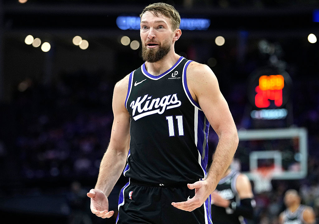 SACRAMENTO, CALIFORNIA - JANUARY 18: Domantas Sabonis #11 of the Sacramento Kings reacts after he was called for a foul against the Portland Trail Blazers in the second half of an NBA basketball game at Golden 1 Center on January 18, 2026 in Sacramento, California. NOTE TO USER: User expressly acknowledges and agrees that, by downloading and or using this photograph, User is consenting to the terms and conditions of the Getty Images License Agreement. (Photo by Thearon W. Henderson/Getty Images)