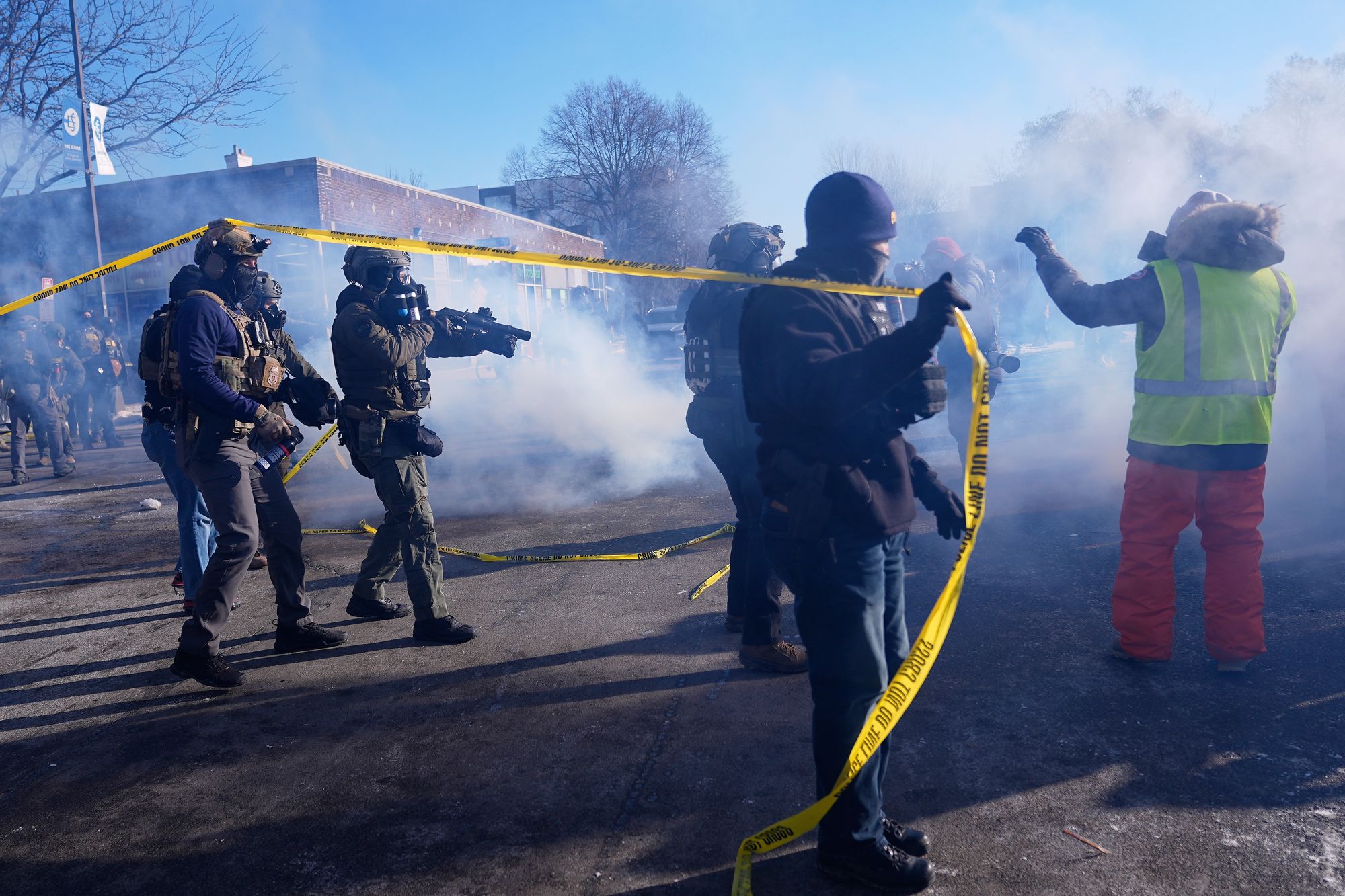 Violent clashes have broken out at the site of Saturday’s shooting