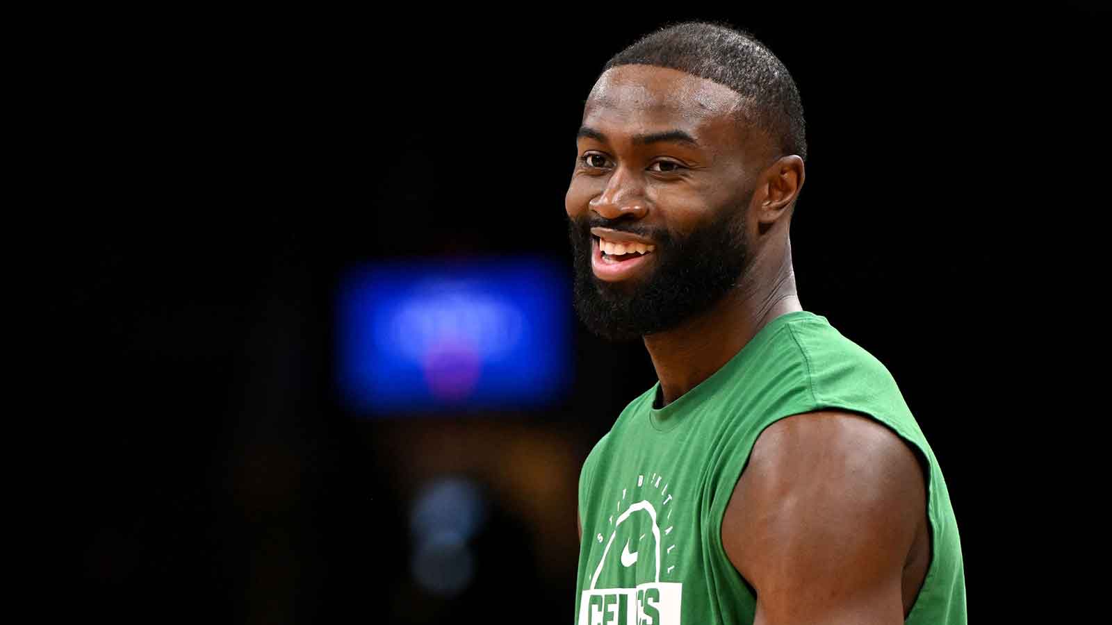 Boston Celtics guard Jaylen Brown (7) during warmups before a game against the San Antonio Spurs during the first half at the TD Garden.