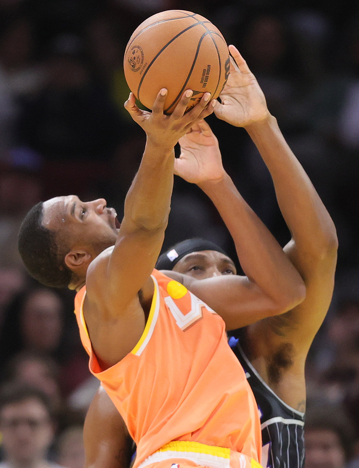 Cleveland Cavaliers center Evan Mobley goes up for a shot attempt guarded by Orlando Magic center Wendell Carter Jr. in the second half. 