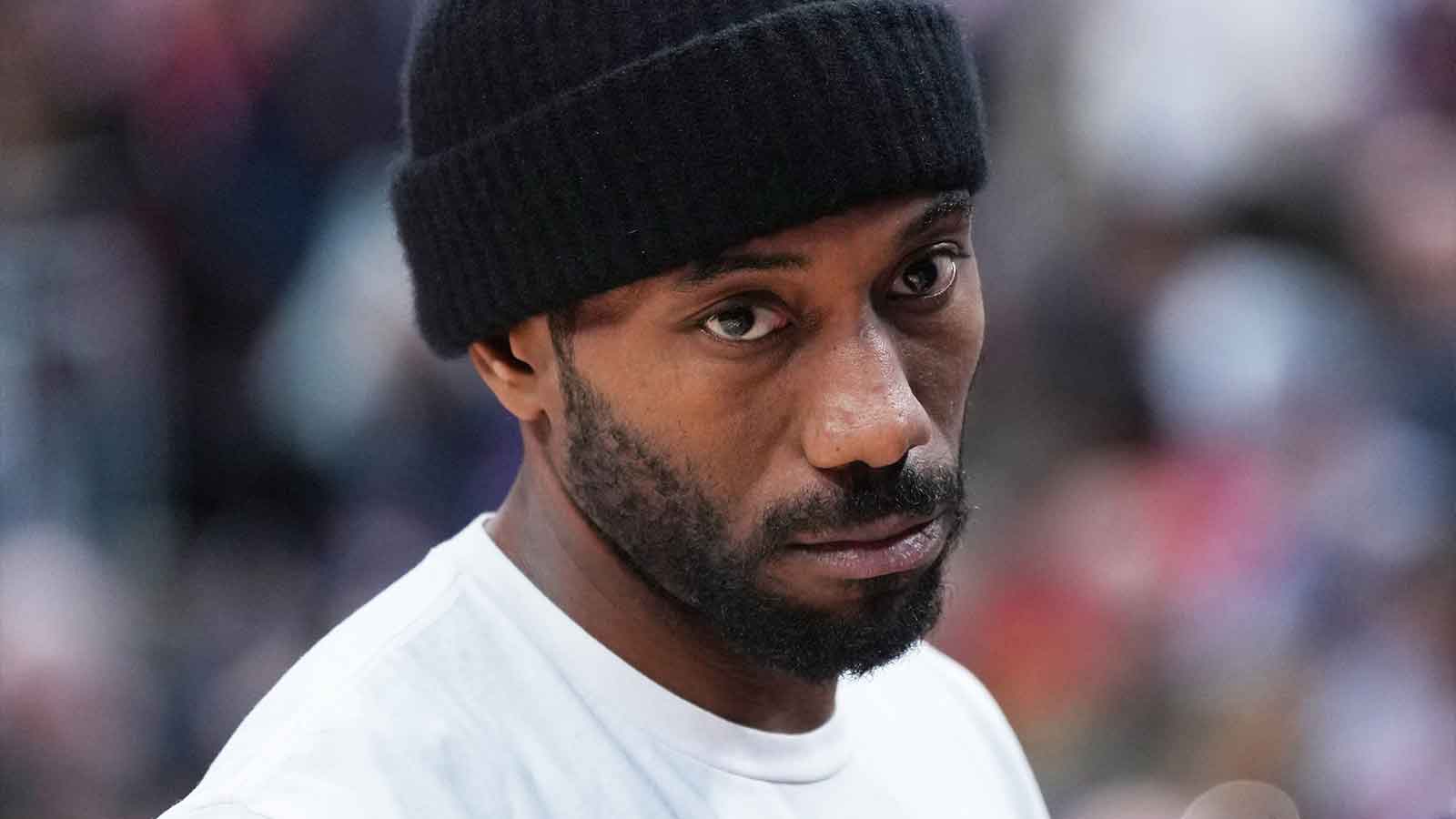 LA Clippers forward Kawhi Leonard (2) watches from the bench during a time out against the Toronto Raptors during the second quarter at Scotiabank Arena. Mandatory Credit: Nick Turchiaro-Imagn Images