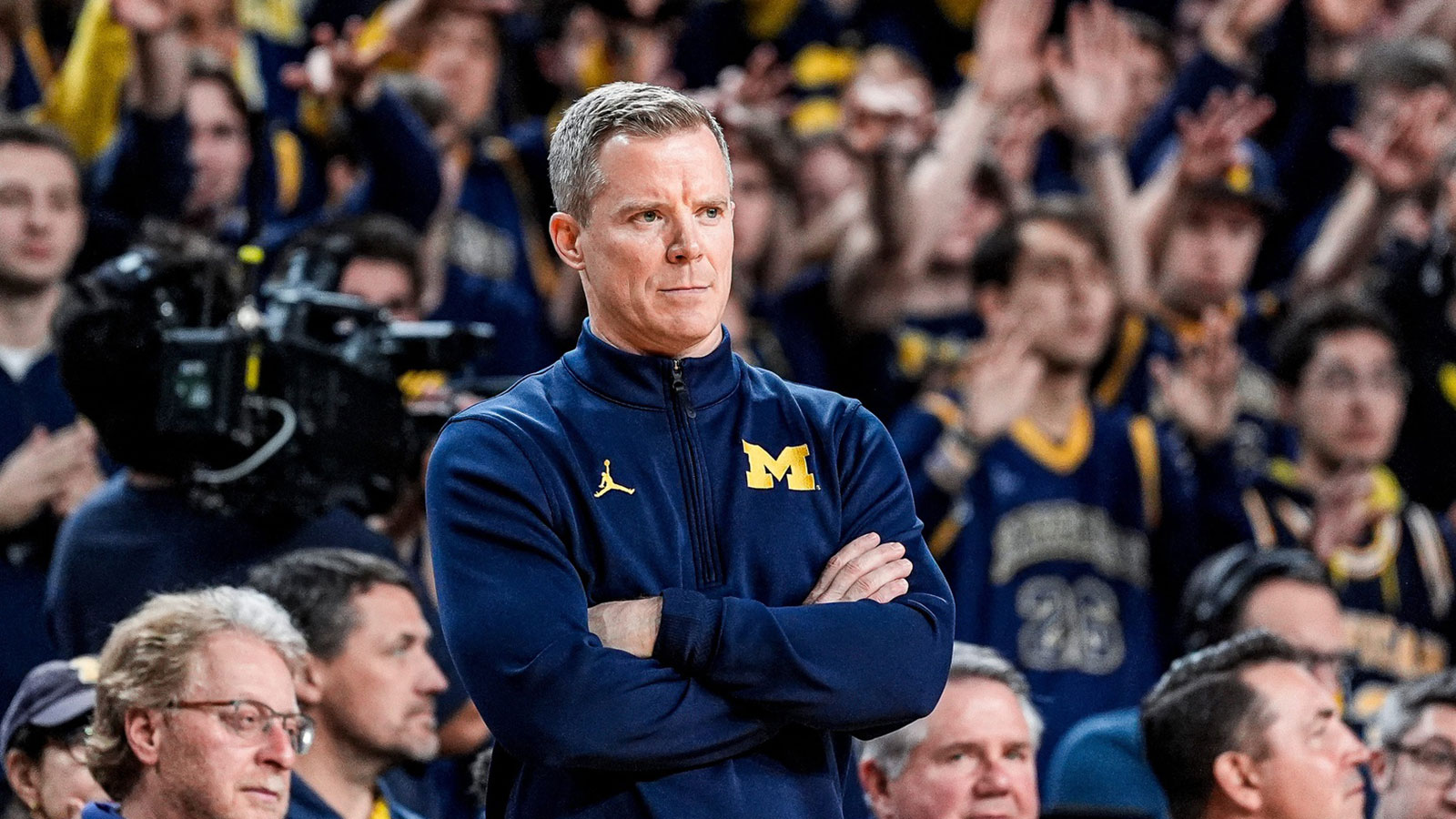 Michigan head coach Dusty May watches a play against Wisconsin during the second half at Crisler Center in Ann Arbor on Saturday, Jan. 10, 2026.