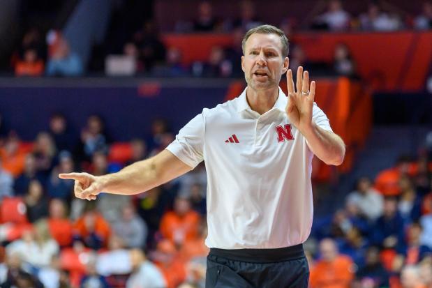 Nebraska coach Fred Hoiberg shouts to his team against Illinois on Dec. 13, 2025, in Champaign, Ill. (AP Photo/Craig Pessman)