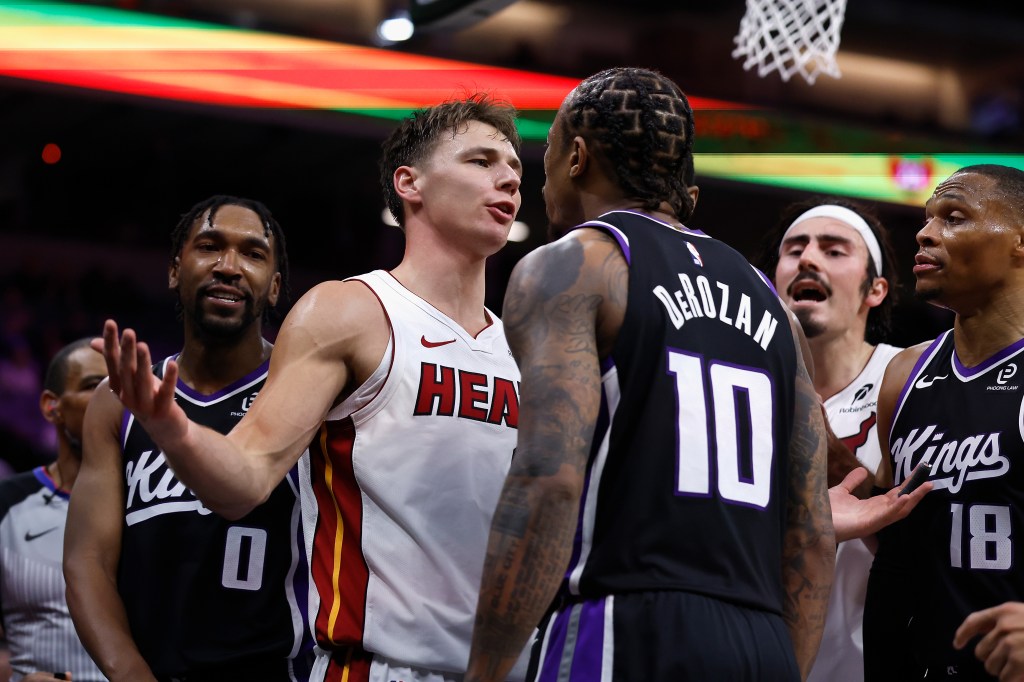 Miami Heat's Pell Larsson stands ground vs. Sacramento Kings