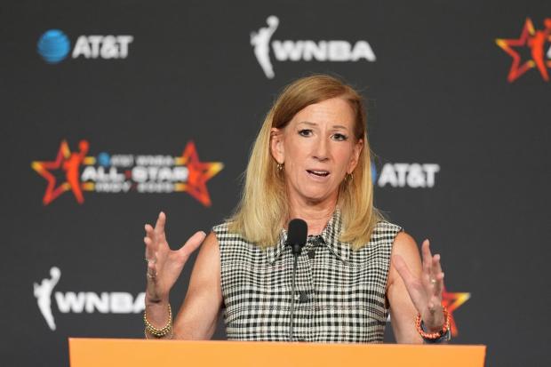 WNBA Commissioner Cathy Engelbert speaks during a news conference before the All-Star Game on July 19, 2025, in Indianapolis. (Michael Conroy/AP)