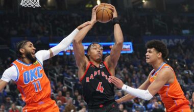 Quickley posts 23 points and 11 rebounds to lead Raptors past Thunder 103-101 in 4th straight win