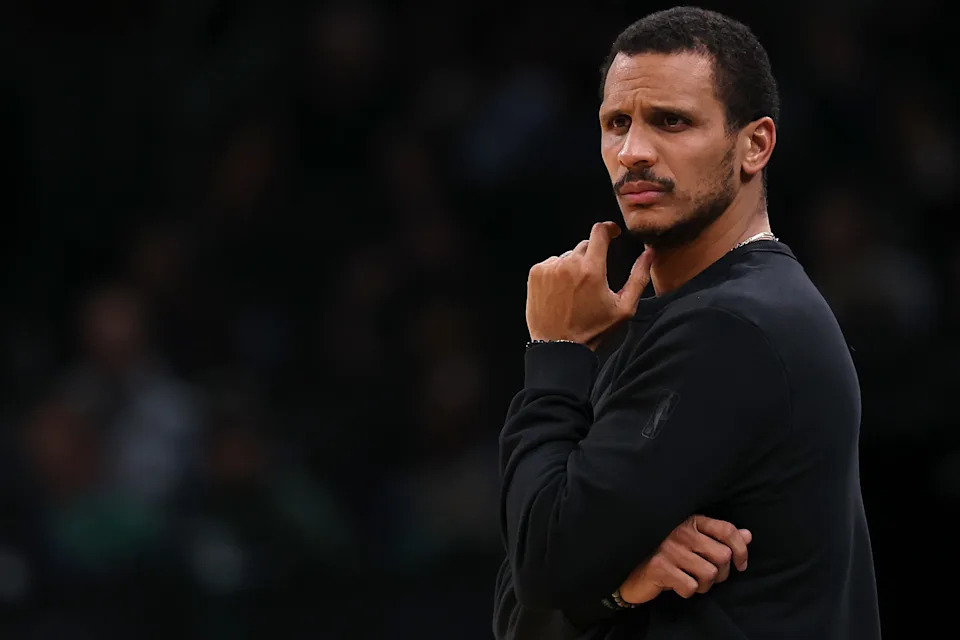 BOSTON, MASSACHUSETTS - NOVEMBER 12: Boston Celtics head coach Joe Mazzulla looks on from the bench during the second quarter against the Memphis Grizzlies at TD Garden on November 12, 2025 in Boston, Massachusetts. NOTE TO USER: User expressly acknowledges and agrees that, by downloading and or using this photograph, user is consenting to the terms and conditions of the Getty Images License Agreement. (Photo by Maddie Meyer/Getty Images)