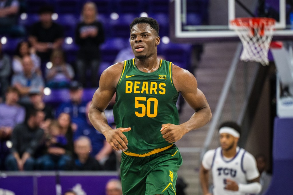 Baylor center James Nnaji runs up court during an NCAA college basketball game against TCU.