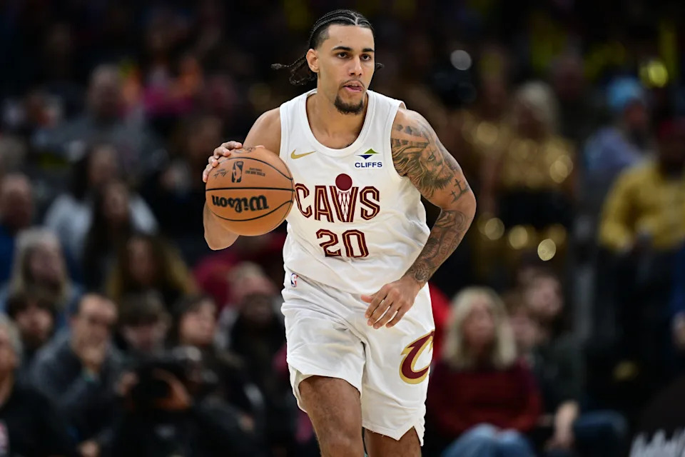 Cavaliers guard Jaylon Tyson dribbles up court against the Phoenix Suns on Dec. 31, 2025, in Cleveland.