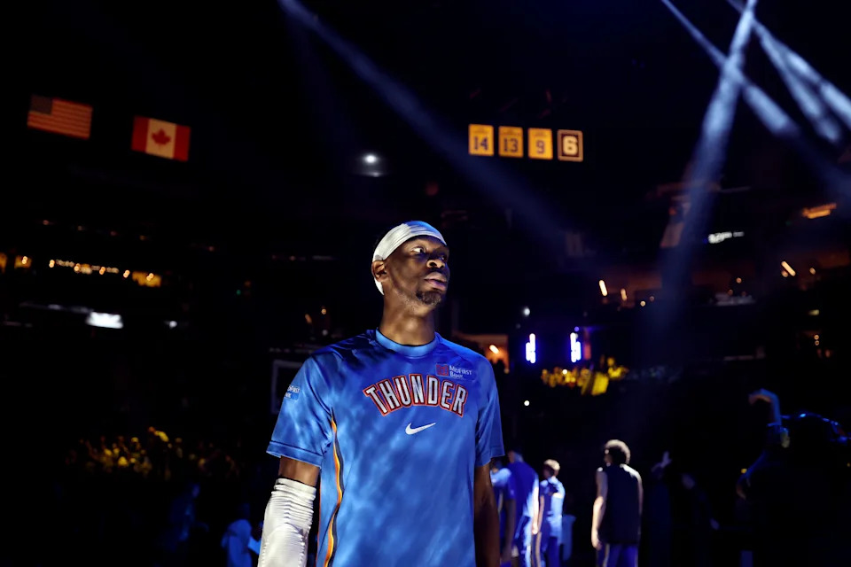 SAN FRANCISCO, CALIFORNIA - JANUARY 02: Shai Gilgeous-Alexander #2 of the Oklahoma City Thunder walks back to the bench before their game against the Golden State Warriors at Chase Center on January 02, 2026 in San Francisco, California. NOTE TO USER: User expressly acknowledges and agrees that, by downloading and/or using this photograph, user is consenting to the terms and conditions of the Getty Images License Agreement. (Photo by Ezra Shaw/Getty Images)