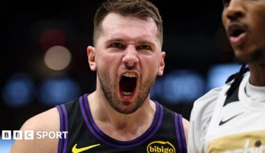 Luka Doncic celebrates