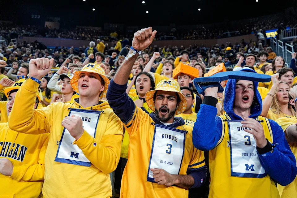 Michigan fans cheer on against the Ohio State before tip-off at Crisler Center in Ann Arbor on Friday, Jan. 23, 2026.