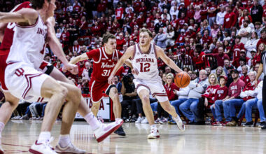 Tucker DeVries handles the ball.