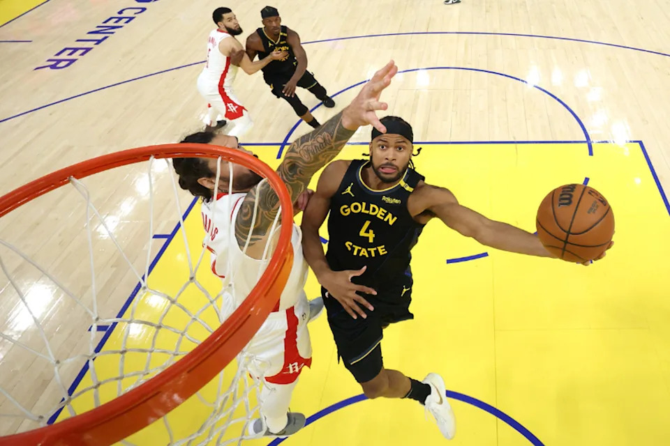 The former San Francisco landlord of  Moses Moody (right) alleges that the NBA player’s improper laundry ventilation caused extensive water damage and that holes were drilled into the condo’s window frames and electrical switches (Getty Images)