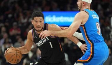 Devin Booker hits a 3-pointer with 0.7 seconds left to lift Suns over NBA-best Thunder 108-105
