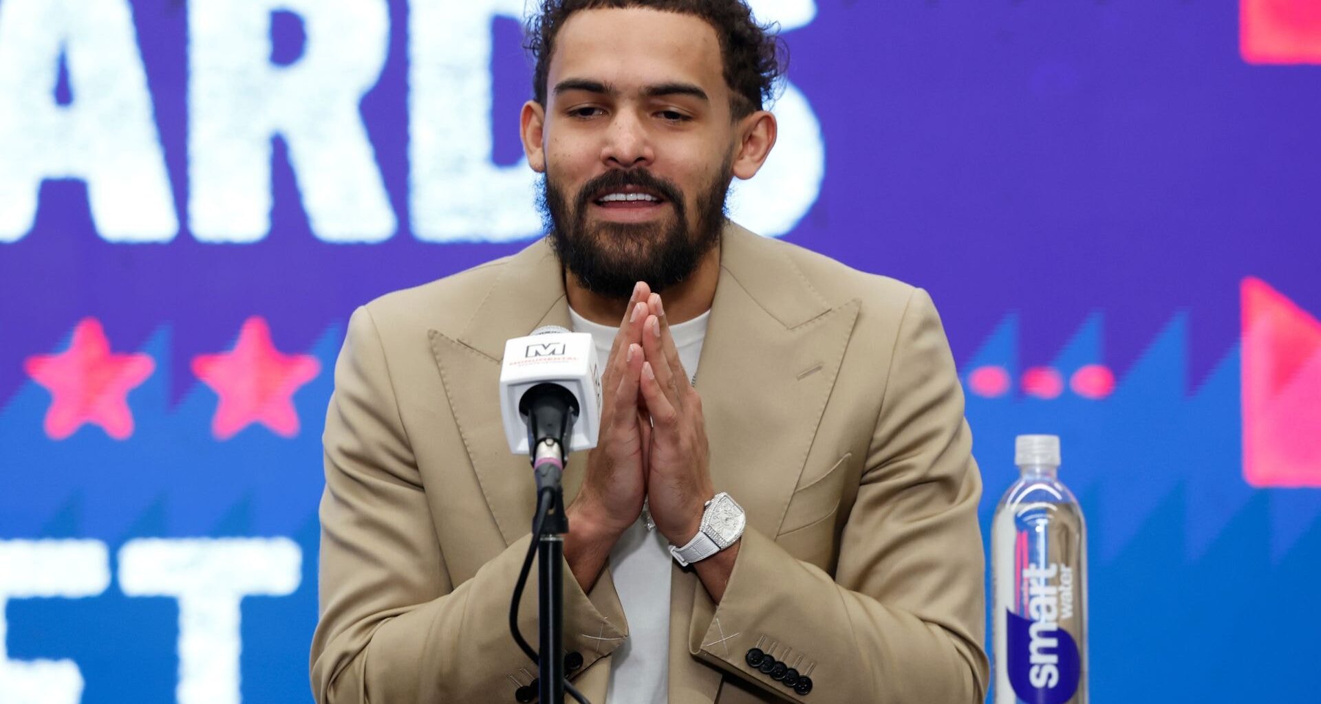Atlanta Hawks guard Trae Young (11) shown while warming up on the court before the game Charlotte Hornets at State Farm Arena.