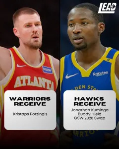 A mock trade where the Warriors trade Jonathan Kuminga and Buddy Hield for Kristaps Porzingis
