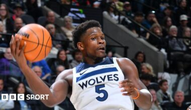 Anthony Edwards jumping with the ball