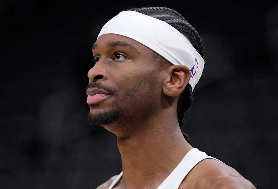 Jan 21, 2026; Milwaukee, Wisconsin, USA; Oklahoma City Thunder guard Shai Gilgeous-Alexander (2) during pregame warmups before a game against the Milwaukee Bucks at Fiserv Forum. Mandatory Credit: Michael McLoone-Imagn Images
