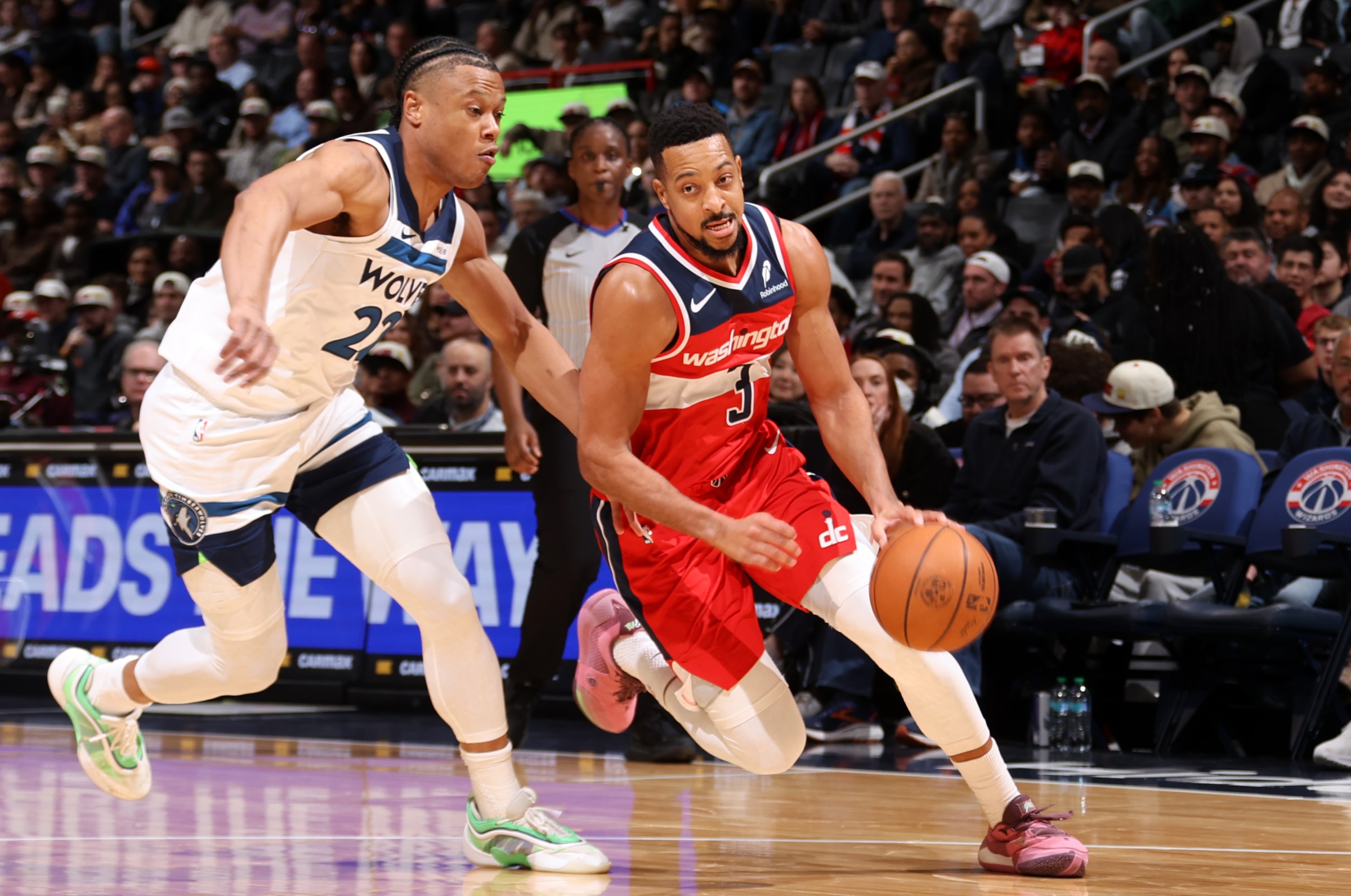 Wizards guard CJ McCollum scored 20 points in 22 minutes in the team’s loss to the Minnesota Timberwolves.