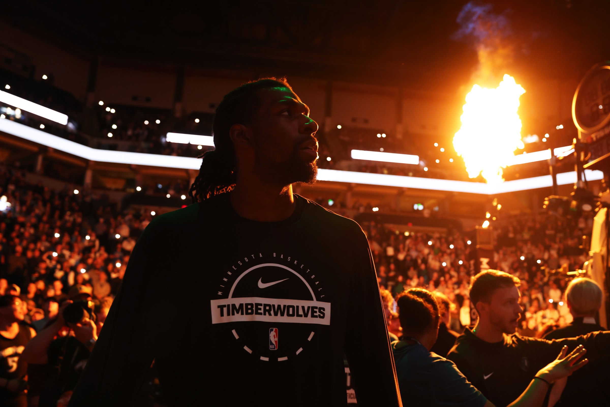 MINNEAPOLIS, MN - JANUARY 6: Naz Reid #11 of the Minnesota Timberwolves is introduced before the game against the Miami Heat on January 6, 2026 at Target Center in Minneapolis, Minnesota. NOTE TO USER: User expressly acknowledges and agrees that, by downloading and or using this Photograph, user is consenting to the terms and conditions of the Getty Images License Agreement. Mandatory Copyright Notice: Copyright 2026 NBAE (Photo by David Sherman/NBAE via Getty Images)