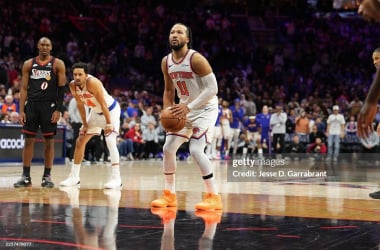 New York Knicks v Philadelphia 76ersPHILADELPHIA, PA - JANUARY 24: Jalen Brunson #11 of the New York Knicks shoots a free throw during the game against the Philadelphia 76ers on January 24, 2026 at the Wells Fargo Center in Philadelphia, Pennsylvania NOTE TO USER: User expressly acknowledges and agrees that, by downloading and/or using this Photograph, user is consenting to the terms and conditions of the Getty Images License Agreement. Mandatory Copyright Notice: Copyright 2026 NBAE (Photo by Jesse D. Garrabrant/NBAE via Getty Images)