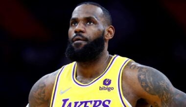 LeBron James looking on