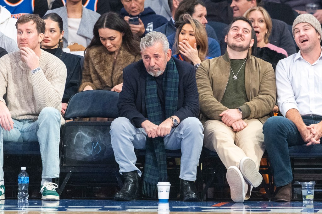 New York Knicks owner James Dolan sits court side during the first half.