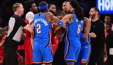 Pelicans-Thunder get into heated scuffle in final seconds