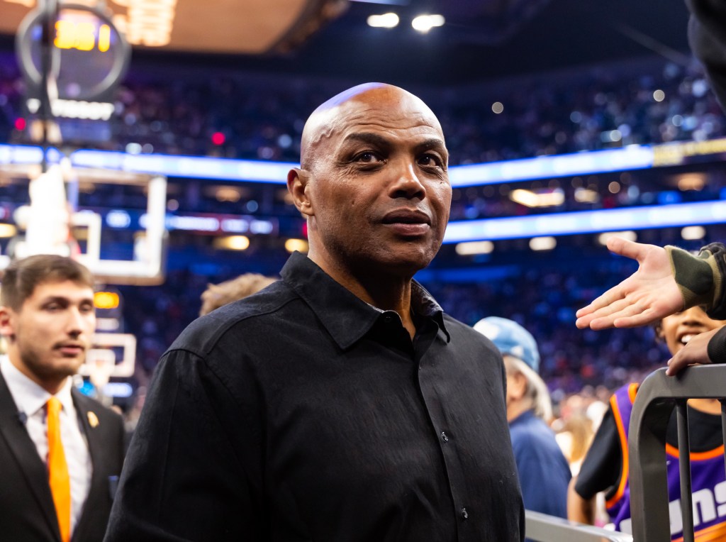 Charles Barkley in attendance for the Phoenix Suns-Minnesota Timberwolves game during an NBA Cup game at Mortgage Matchup Center November 21, 2025. 