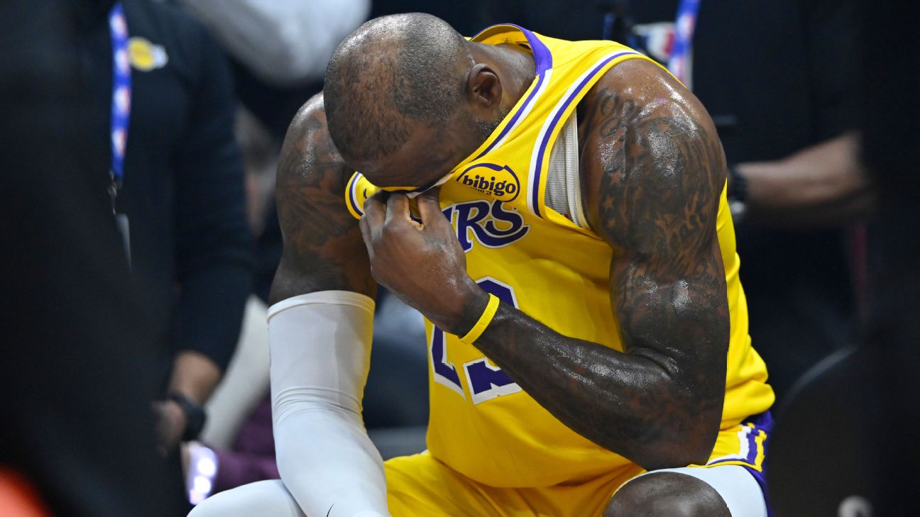 LeBron James tears up over tribute video as Lakers face Cavs