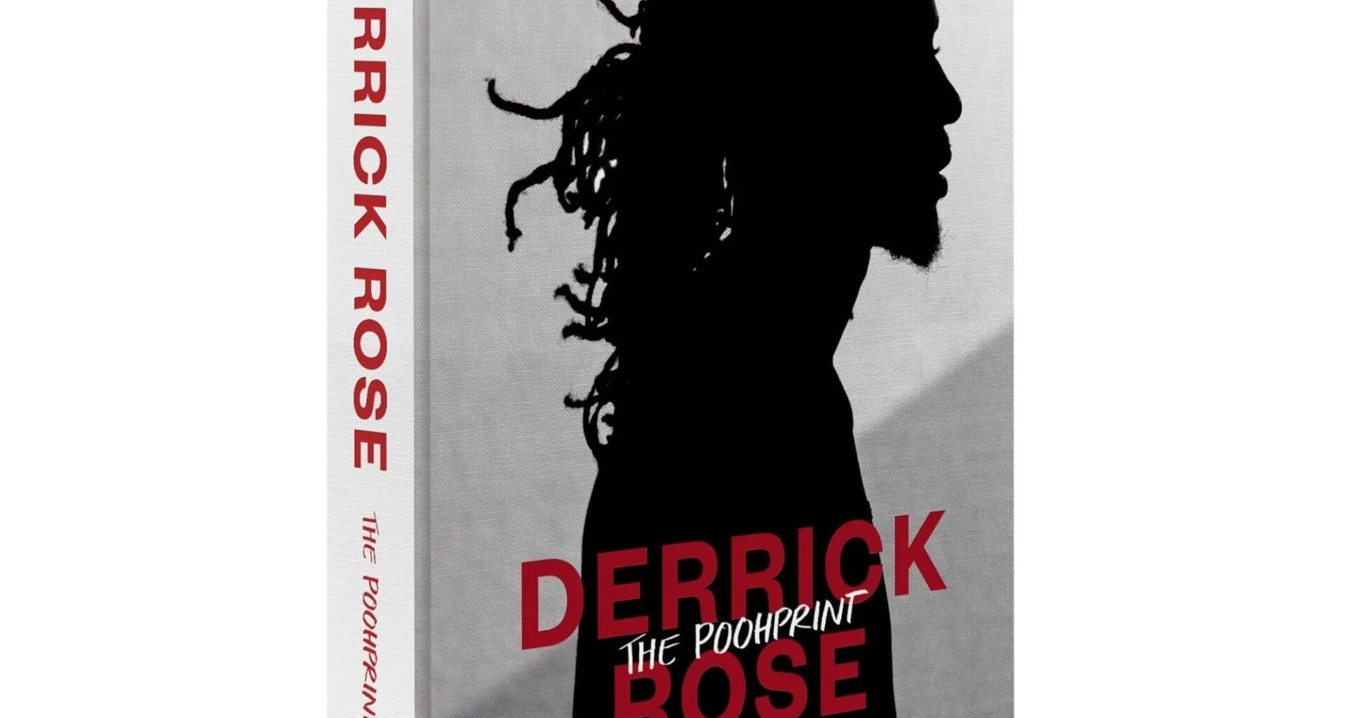 Book cover titled "Derrick Rose: The Poohprint" by Scoop Jackson, featuring a silhouette of Derrick Rose.