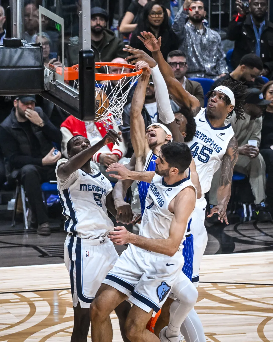 Anthony Black #0 of the Orlando Magic dunks the ball against the Memphis Grizzlies as part of the 2026 NBA Berlin Game on January 15, 2026 at Uber Arena in Berlin, Germany. 