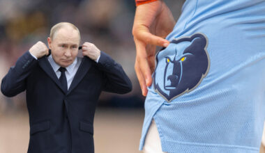 Vladimir Putin next to Memphis Grizzlies logo