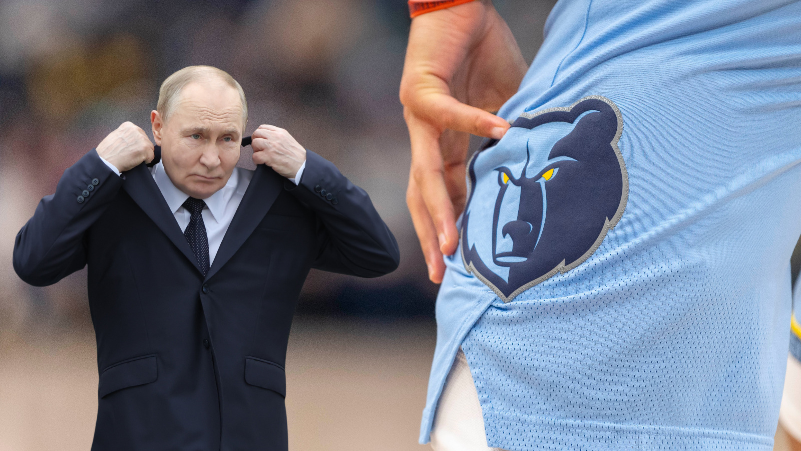 Vladimir Putin next to Memphis Grizzlies logo