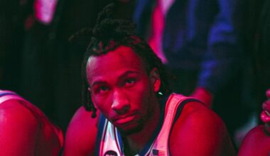 Kansas Jayhawks guard Darryn Peterson awaits introductions prior to a game against the UCF Knights at Allen Fieldhouse