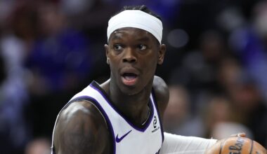 Jan 29, 2026; Philadelphia, Pennsylvania, USA; Sacramento Kings guard Dennis Schroder (17) controls the ball against the Philadelphia 76ers during the first quarter at Xfinity Mobile Arena. Mandatory Credit: Bill Streicher-Imagn Images