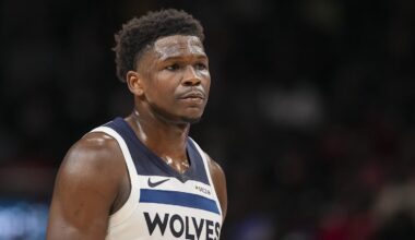 Dec 31, 2025; Atlanta, Georgia, USA; Minnesota Timberwolves guard Anthony Edwards (5) on the court during the game against the Atlanta Hawks during the second half at State Farm Arena. Mandatory Credit: Dale Zanine-Imagn Images