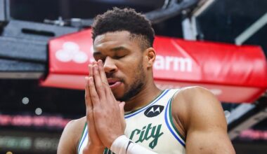Jan 19, 2026; Atlanta, Georgia, USA; Milwaukee Bucks forward Giannis Antetokounmpo (34) before the game against the Atlanta Hawks at State Farm Arena. Mandatory Credit: Jordan Godfree-Imagn Images