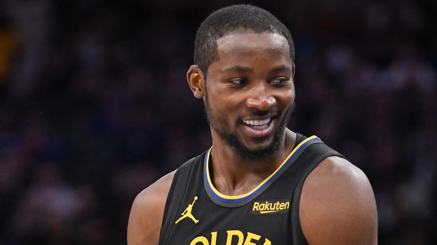 Nov 5, 2025; Sacramento, California, USA; Golden State Warriors forward Jonathan Kuminga (1) reacts after being called for a foul against the Sacramento Kings during the fourth quarter at Golden 1 Center. Mandatory Credit: Ed Szczepanski-Imagn Images